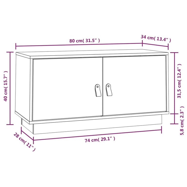 Tv-meubel 80x34x40 cm massief grenenhout grijs MeubelReus