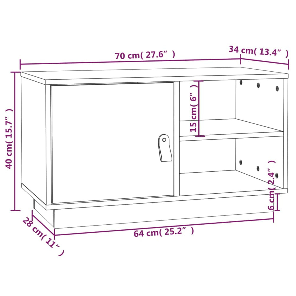 Tv-meubel 70x34x40 cm massief grenenhout wit MeubelReus