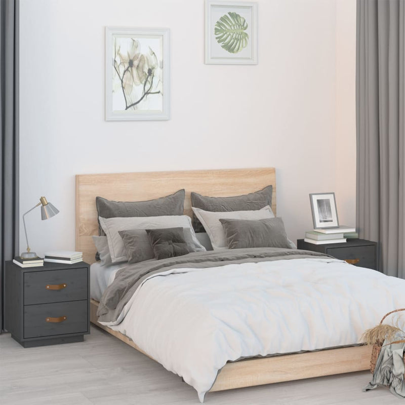 vidaXL  Nachtkastjes 2 st 40x34x45 cm massief grenenhout grijs MeubelReus