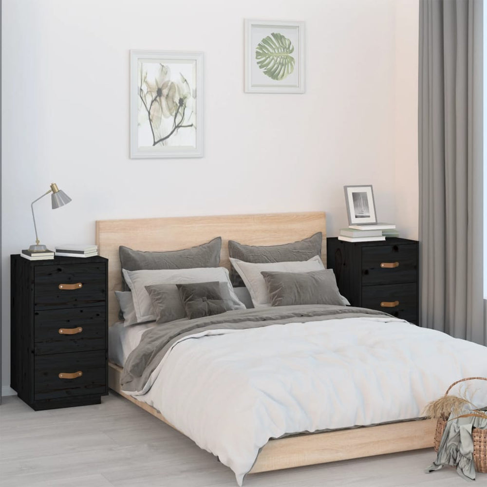  vidaXL Nachtkastjes 2 st 40x40x75 cm massief grenenhout zwart MeubelReus