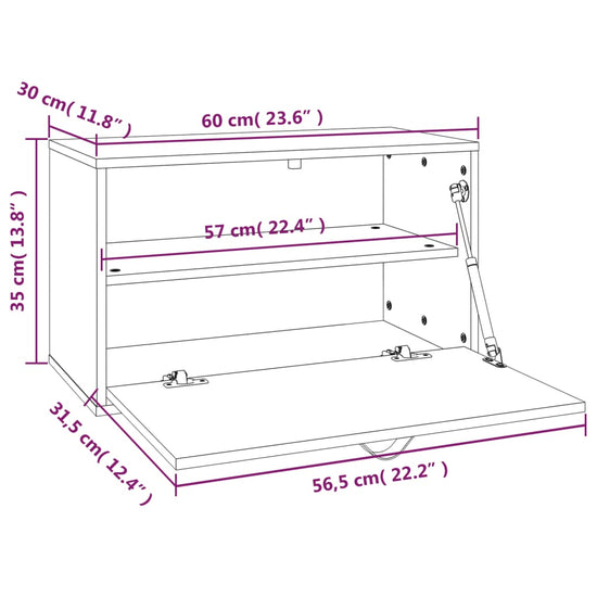 Wandkast 60x30x35 cm massief grenenhout grijs MeubelReus