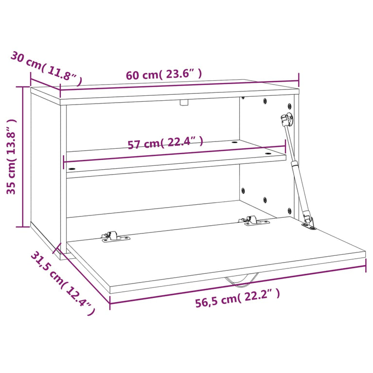 Wandkast 60x30x35 cm massief grenenhout grijs MeubelReus
