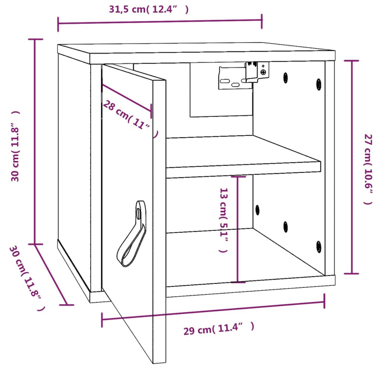 Wandkast 31,5x30x30 cm massief grenenhout wit MeubelReus
