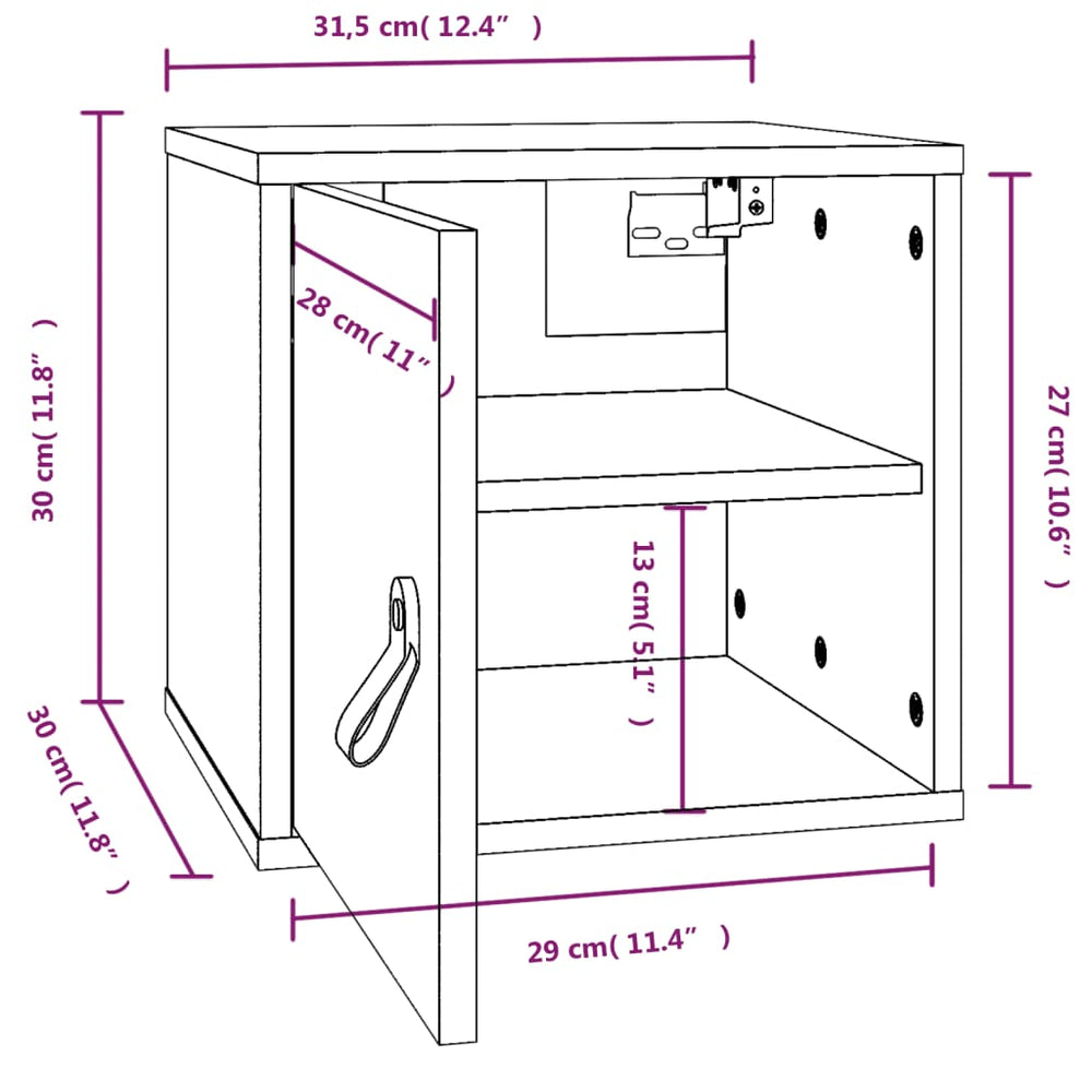 Wandkast 31,5x30x30 cm massief grenenhout grijs MeubelReus