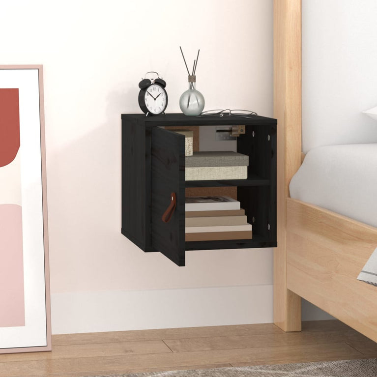 Wandkast 31,5x30x30 cm massief grenenhout zwart MeubelReus