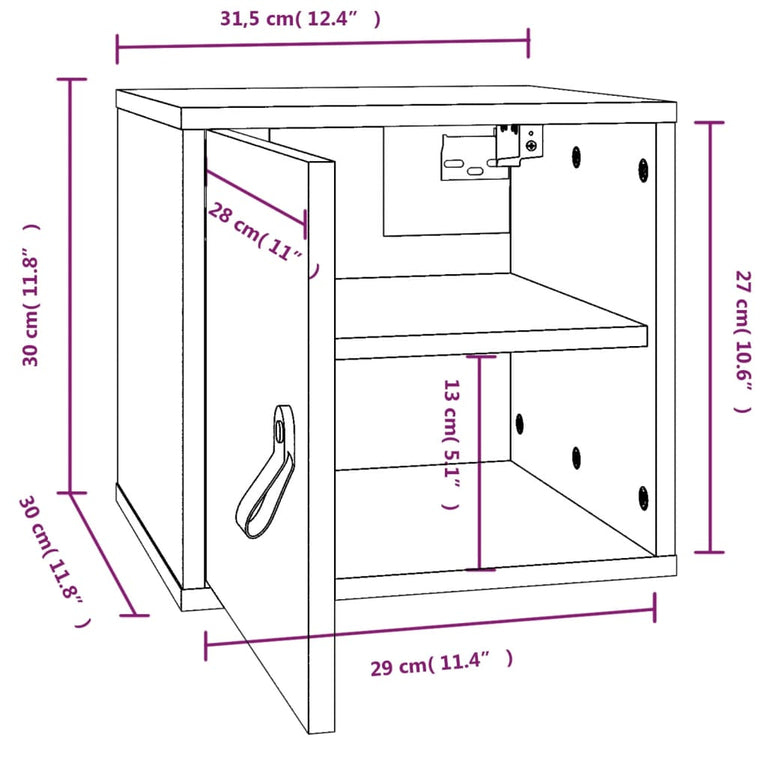 Wandkast 31,5x30x30 cm massief grenenhout zwart MeubelReus