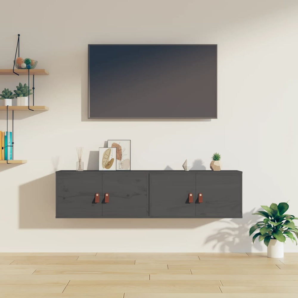 Wandkasten 2 st 60x30x30 cm massief grenenhout grijs MeubelReus