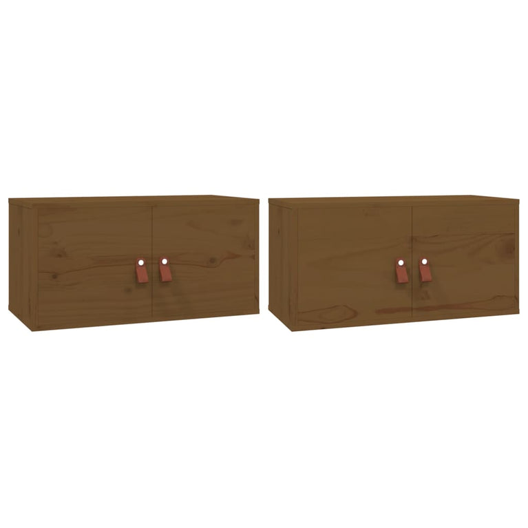 Wandkasten 2 st 60x30x30 cm massief grenenhout honingbruin MeubelReus