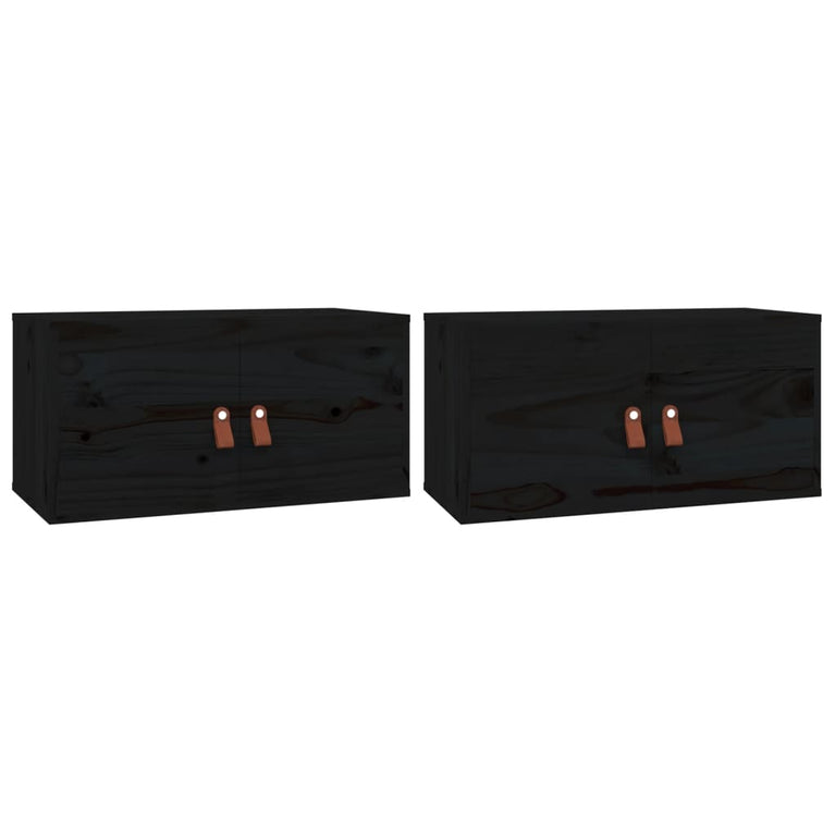 Wandkasten 2 st 60x30x30 cm massief grenenhout zwart MeubelReus