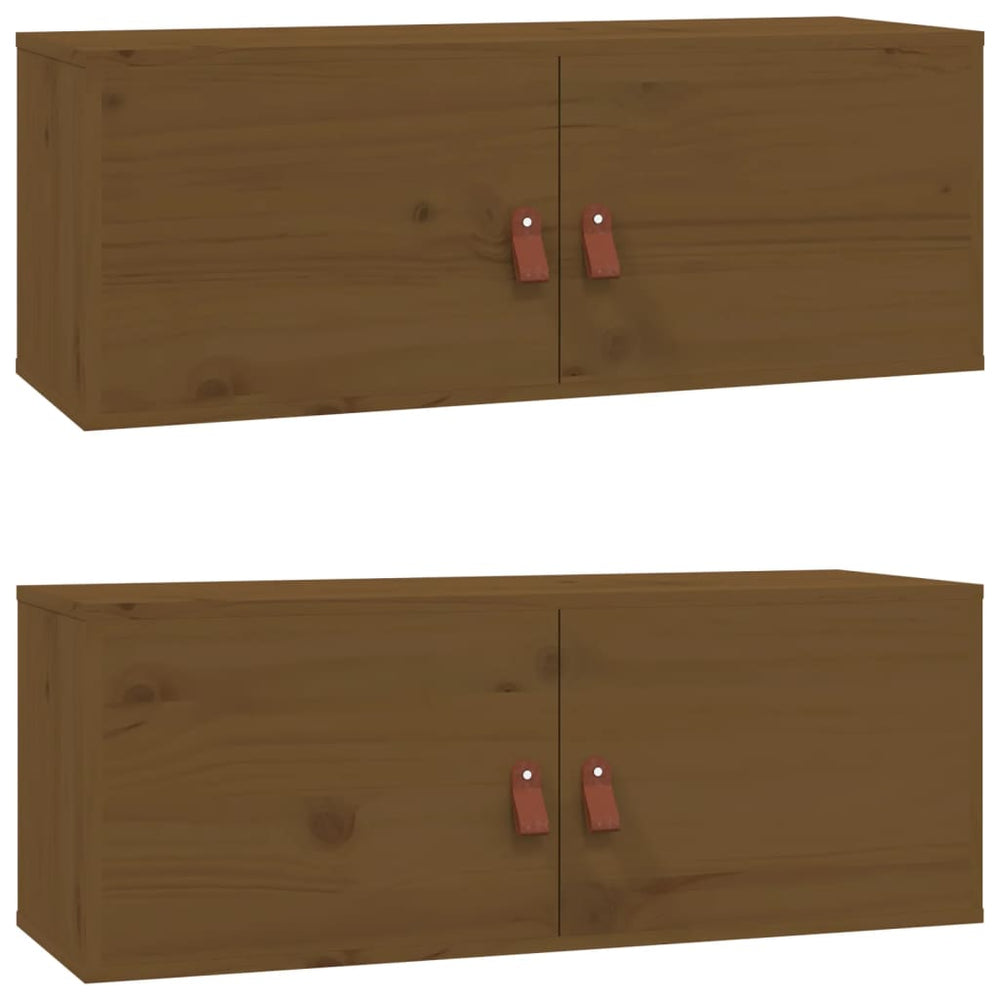 Wandkasten 2 st 80x30x30 cm massief grenenhout honingbruin MeubelReus