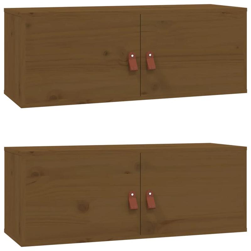 Wandkasten 2 st 80x30x30 cm massief grenenhout honingbruin MeubelReus