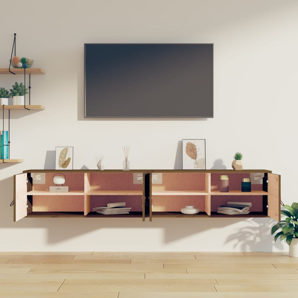 Wandkasten 2 st 80x30x30 cm massief grenenhout honingbruin MeubelReus