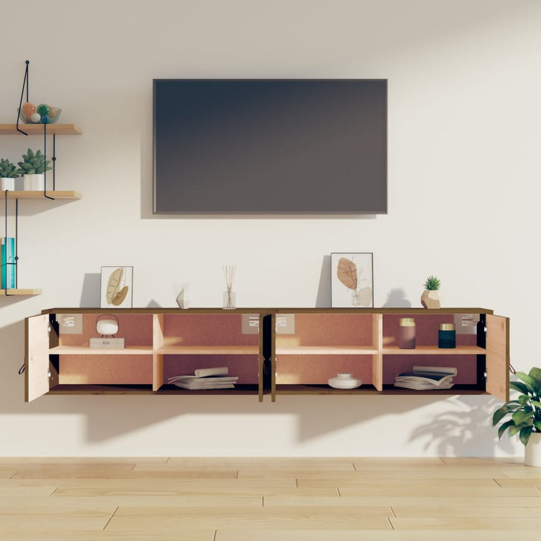 Wandkasten 2 st 80x30x30 cm massief grenenhout honingbruin MeubelReus