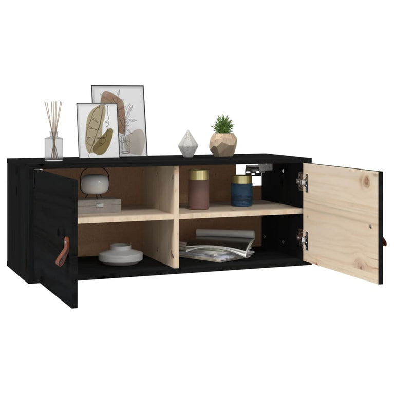Wandkast 80x30x30 cm massief grenenhout zwart MeubelReus