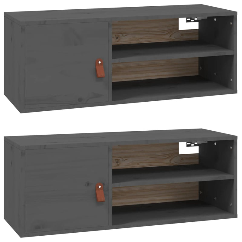 Wandkasten 2 st 80x30x30 cm massief grenenhout grijs MeubelReus
