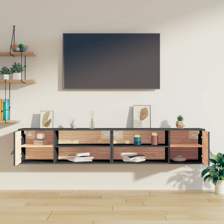 Wandkasten 2 st 80x30x30 cm massief grenenhout grijs MeubelReus