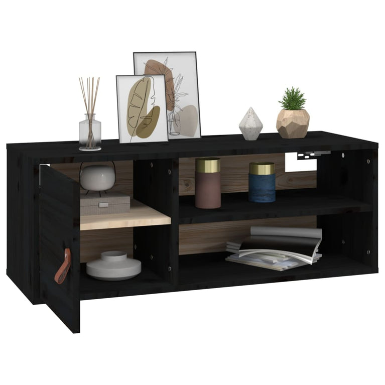 Wandkast 80x30x30 cm massief grenenhout zwart MeubelReus