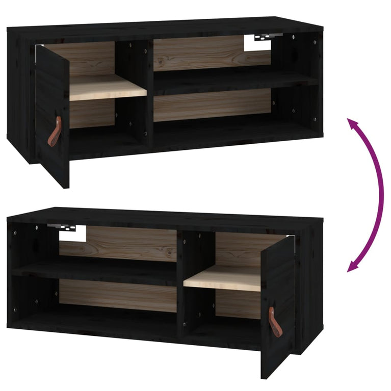 Wandkast 80x30x30 cm massief grenenhout zwart MeubelReus
