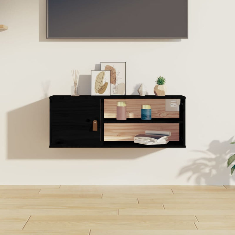 Wandkast 80x30x30 cm massief grenenhout zwart MeubelReus