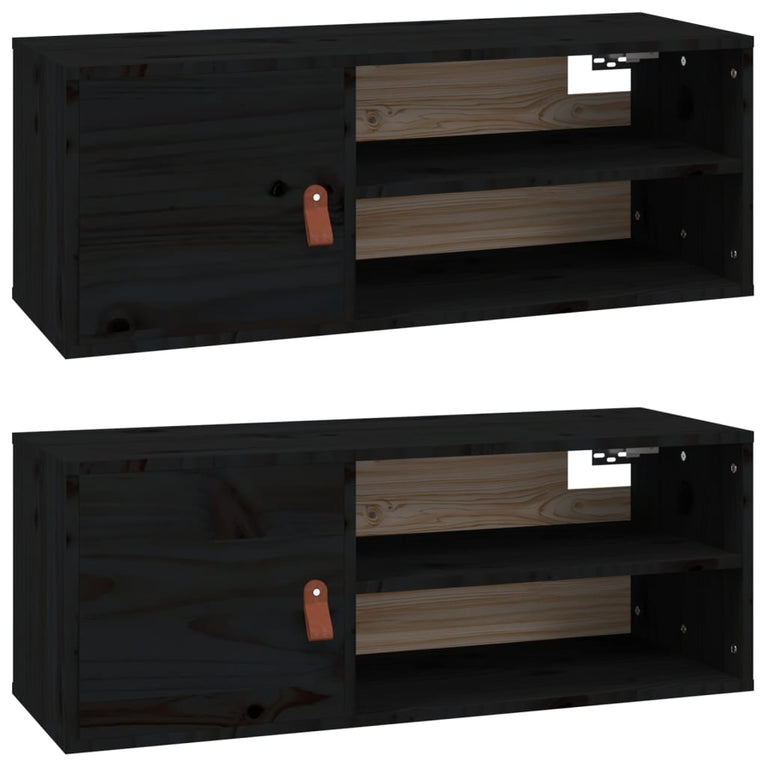 Wandkasten 2 st 80x30x30 cm massief grenenhout zwart MeubelReus
