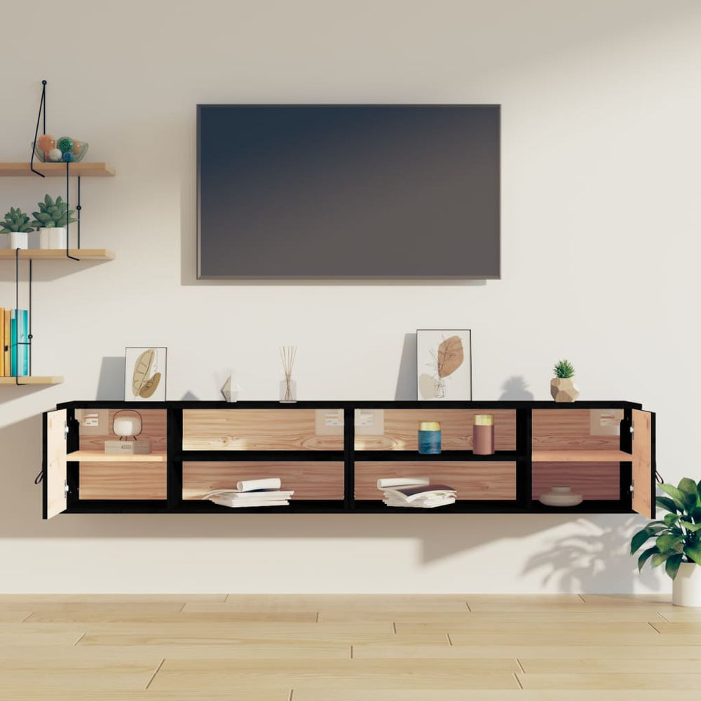 Wandkasten 2 st 80x30x30 cm massief grenenhout zwart MeubelReus