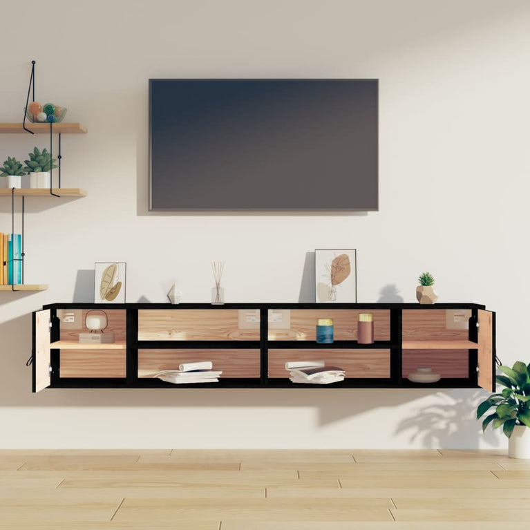 Wandkasten 2 st 80x30x30 cm massief grenenhout zwart MeubelReus