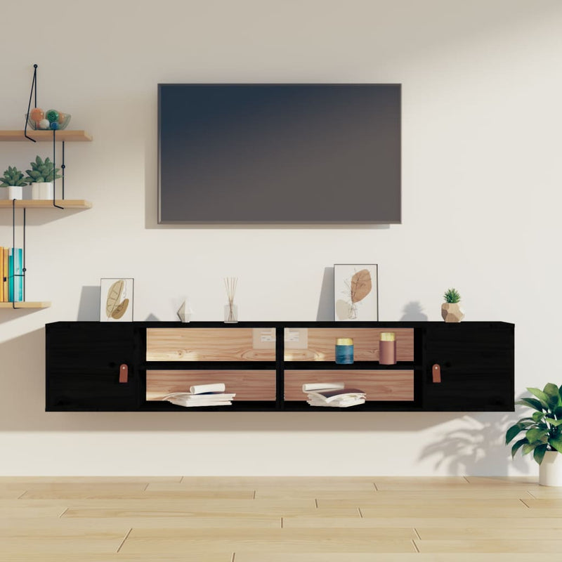 Wandkasten 2 st 80x30x30 cm massief grenenhout zwart MeubelReus
