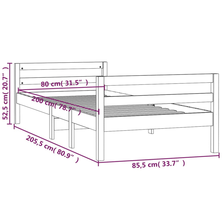 Bedframe massief grenenhout wit 80x200 cm
