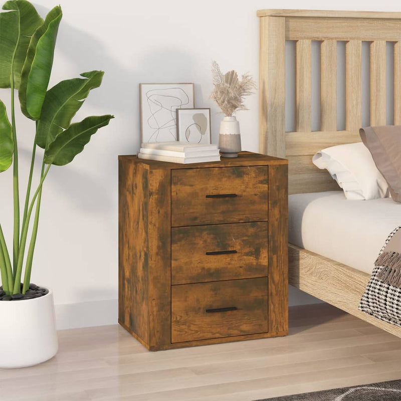 Nachtkastje 50x36x60 cm bewerkt hout gerookt eikenkleurig MeubelReus