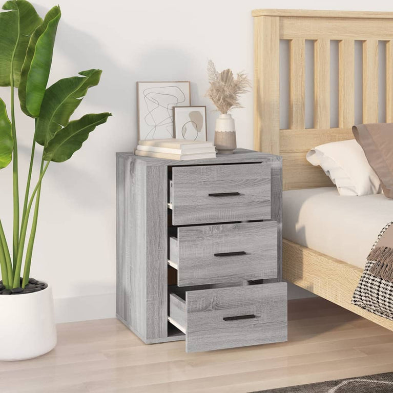 Nachtkastje 50x36x60 cm bewerkt hout grijs sonoma eikenkleurig MeubelReus