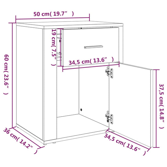 Nachtkastje 50x36x60 cm bewerkt hout betongrijs MeubelReus