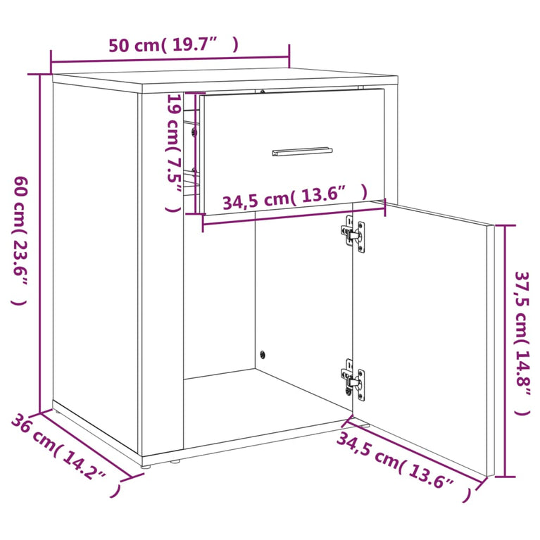 Nachtkastje 50x36x60 cm bewerkt hout betongrijs MeubelReus