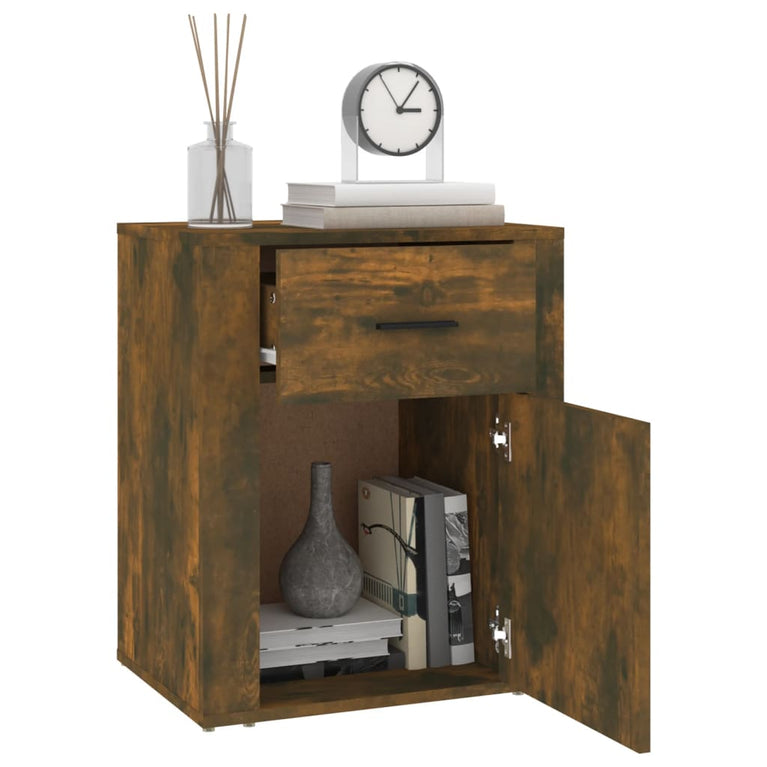 Nachtkastje 50x36x60 cm bewerkt hout gerookt eikenkleurig MeubelReus