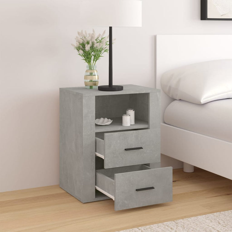 Nachtkastje 50x36x60 cm bewerkt hout betongrijs MeubelReus