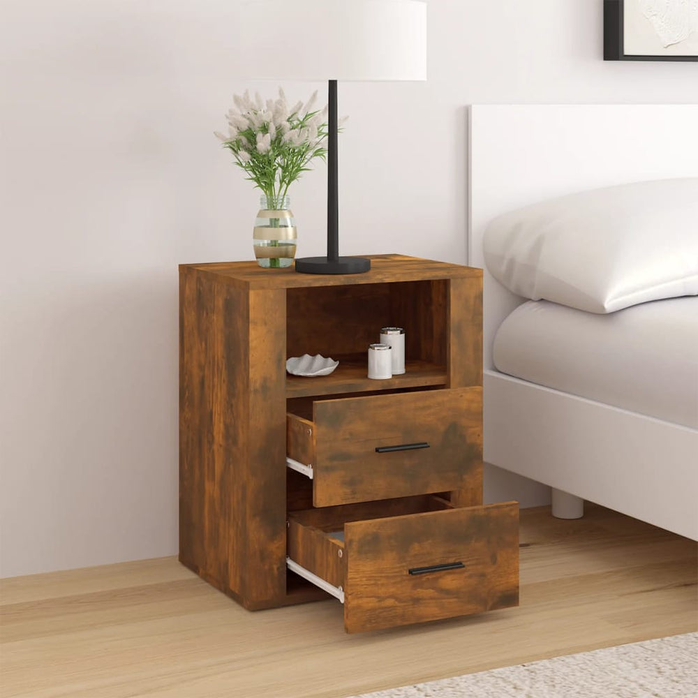 Nachtkastje 50x36x60 cm bewerkt hout gerookt eikenkleurig MeubelReus