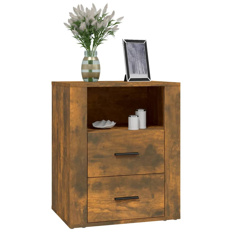 Nachtkastje 50x36x60 cm bewerkt hout gerookt eikenkleurig MeubelReus
