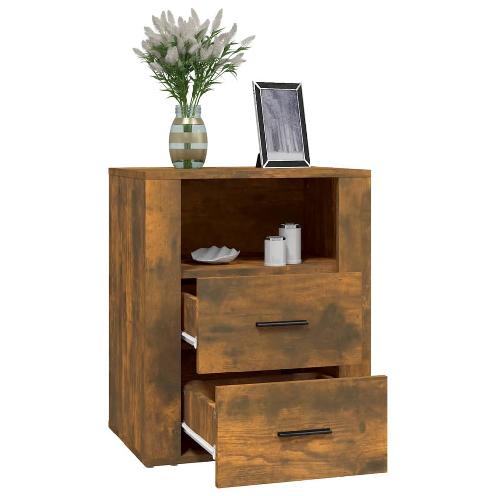 Nachtkastje 50x36x60 cm bewerkt hout gerookt eikenkleurig MeubelReus