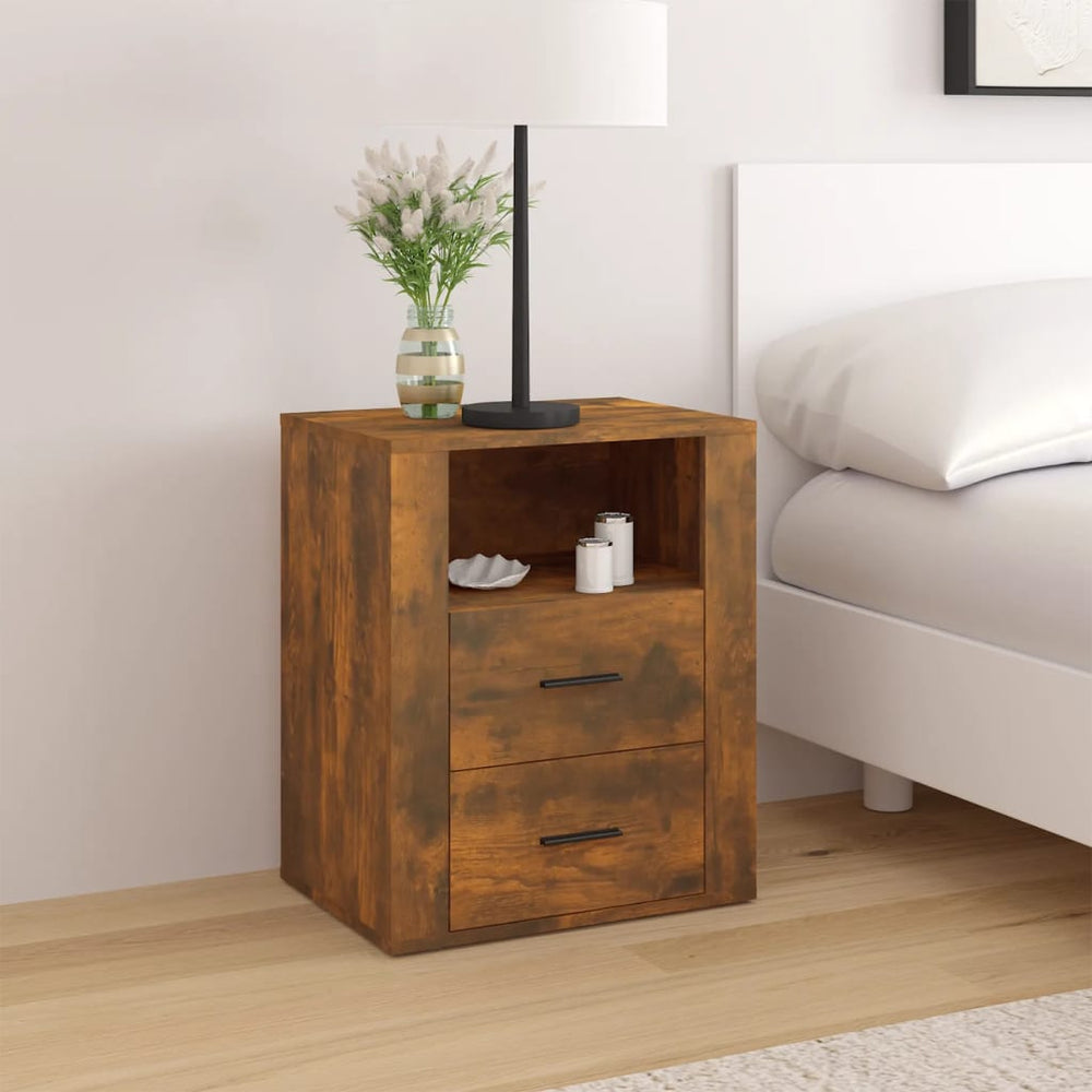Nachtkastje 50x36x60 cm bewerkt hout gerookt eikenkleurig MeubelReus