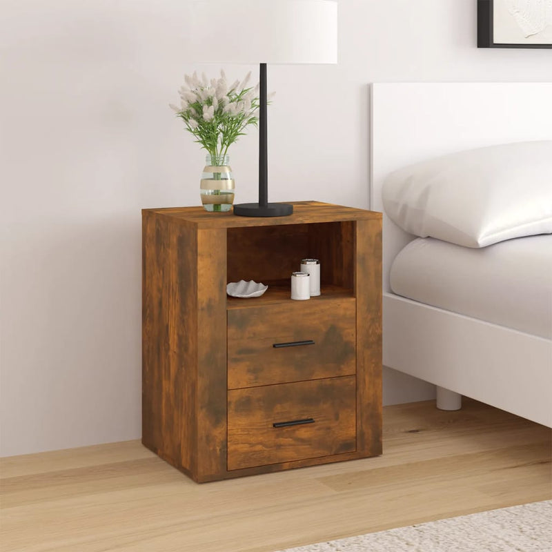 Nachtkastje 50x36x60 cm bewerkt hout gerookt eikenkleurig MeubelReus