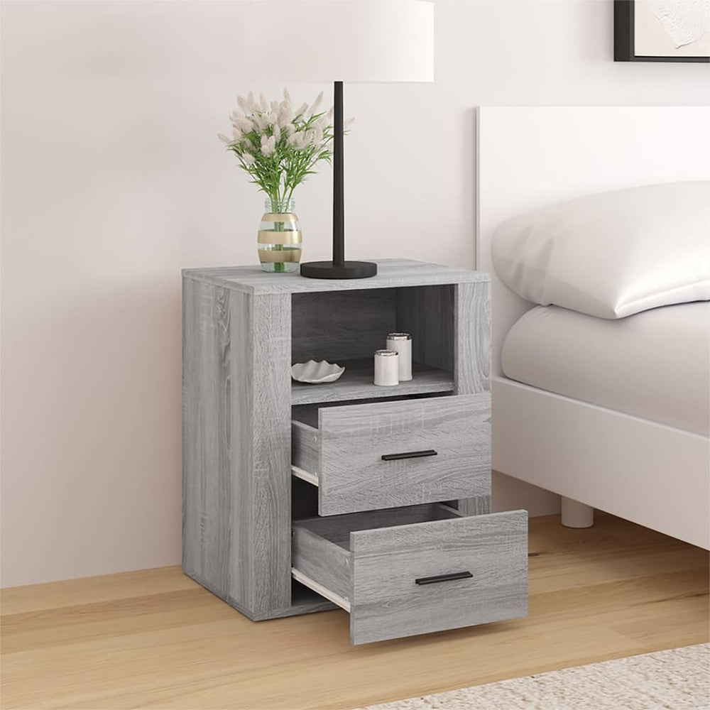 Nachtkastje 50x36x60 cm bewerkt hout grijs sonoma eikenkleurig MeubelReus