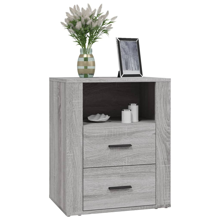Nachtkastje 50x36x60 cm bewerkt hout grijs sonoma eikenkleurig MeubelReus