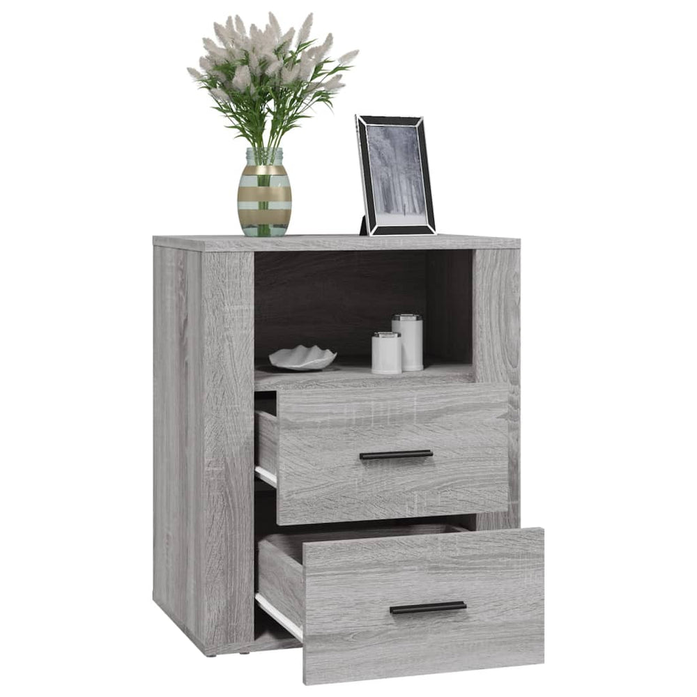 Nachtkastje 50x36x60 cm bewerkt hout grijs sonoma eikenkleurig MeubelReus