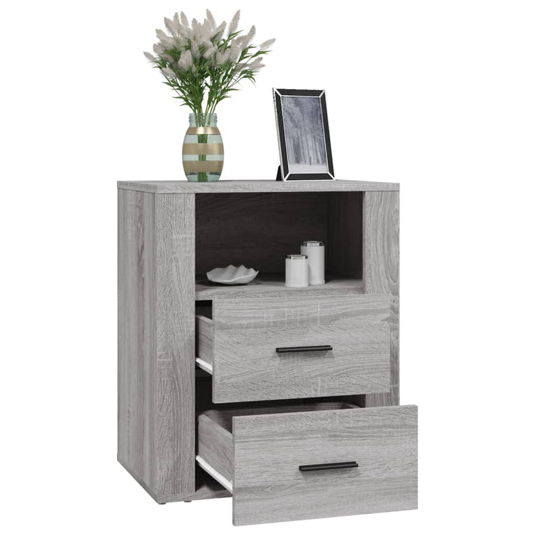 Nachtkastje 50x36x60 cm bewerkt hout grijs sonoma eikenkleurig MeubelReus