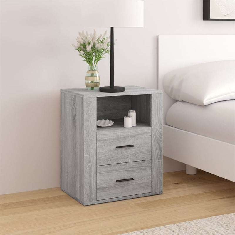 Nachtkastje 50x36x60 cm bewerkt hout grijs sonoma eikenkleurig MeubelReus