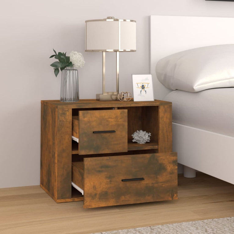 Nachtkastje 60x36x45 cm bewerkt hout gerookt eikenkleurig MeubelReus