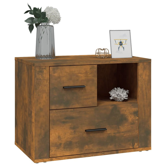 Nachtkastje 60x36x45 cm bewerkt hout gerookt eikenkleurig MeubelReus