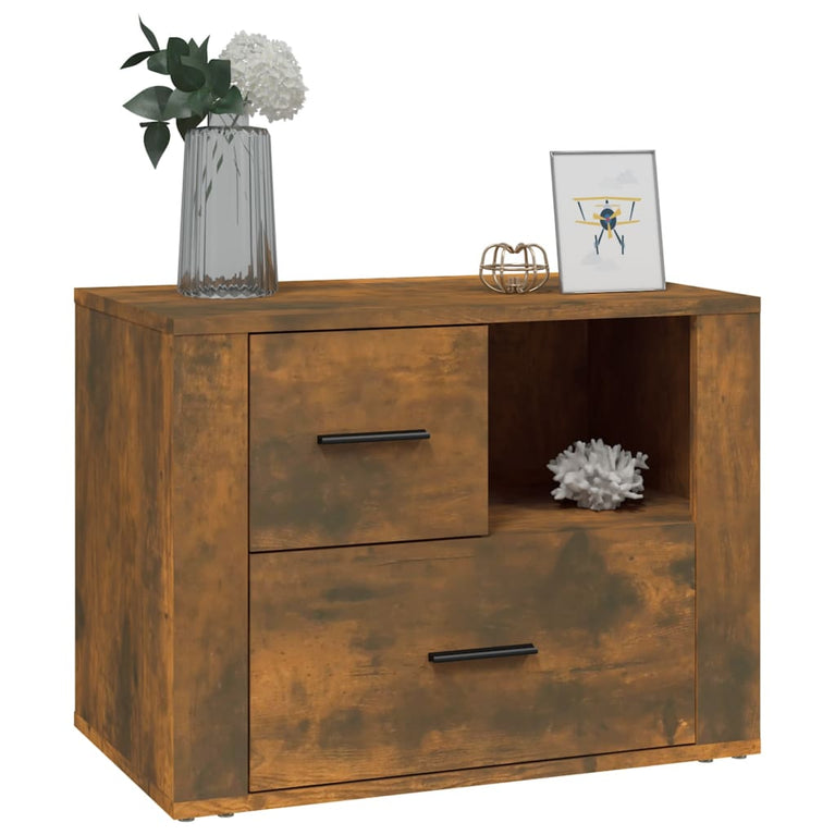 Nachtkastje 60x36x45 cm bewerkt hout gerookt eikenkleurig MeubelReus