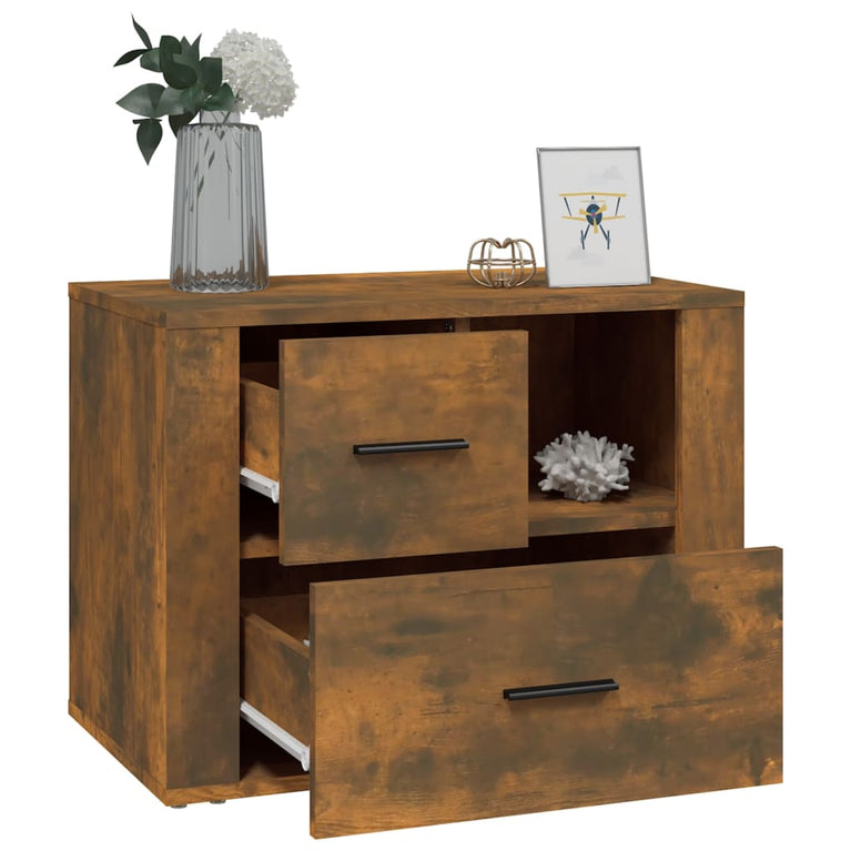 Nachtkastje 60x36x45 cm bewerkt hout gerookt eikenkleurig MeubelReus