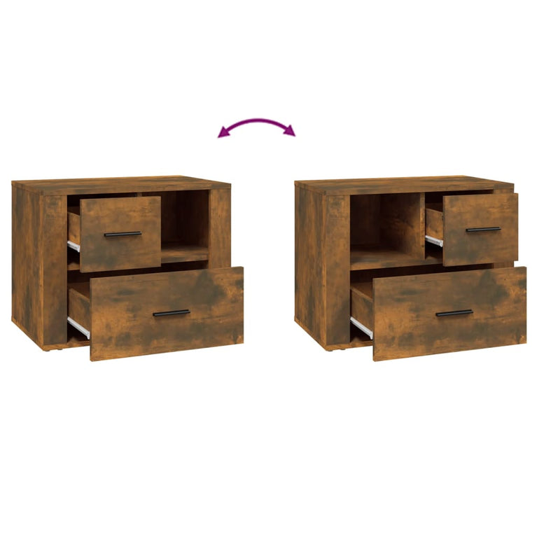 Nachtkastje 60x36x45 cm bewerkt hout gerookt eikenkleurig MeubelReus