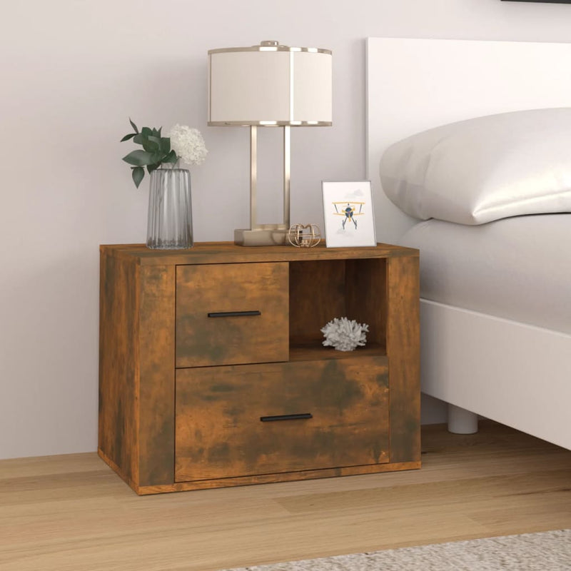Nachtkastje 60x36x45 cm bewerkt hout gerookt eikenkleurig MeubelReus